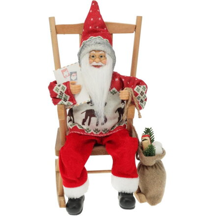 Postavička Santa v hojdacom kresle 15x25x35 cm červený