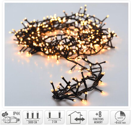 Svetlo vianočné 1500 LED extra teplé biele, s časovačom, s funkciami, na 330 cm stromček, vonkajšie/vnútorné