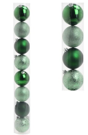 Ozdoba závesná guľa 8cm sada 8ks plast zelená mix Ozdoba závesná guľa 8cm sada 8ks plast zelená mix