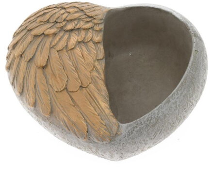 Obal srdce cement bledo-sivo-zlatý s krídlami 20,5cm