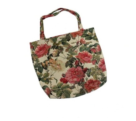 Taška nákupná gobelínová veľká 45x45cm, dizajn KVETY, svetlá