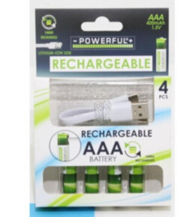 Monočlánok/batéria nabíjacia AAA 400mAh 1.5V, LITIUM-ION, 4ks, USB-C Monočlánok/batéria nabíjacia AAA 400mAh 1.5V, LITIUM-ION, 4ks, USB-C