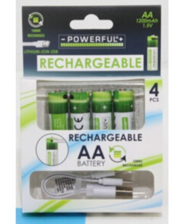 Monočlánok/batéria nabíjacia AA 1200mAh 1.5V, LITIUM-ION, 4ks, USB-C Monočlánok/batéria nabíjacia AA 1200mAh 1.5V, LITIUM-ION, 4ks, USB-C