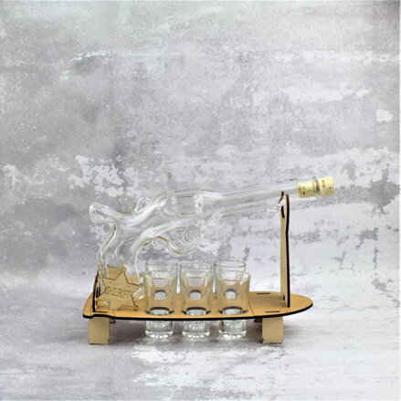 Pohár 25ml štamprlík 6ks s fľašou v stojane