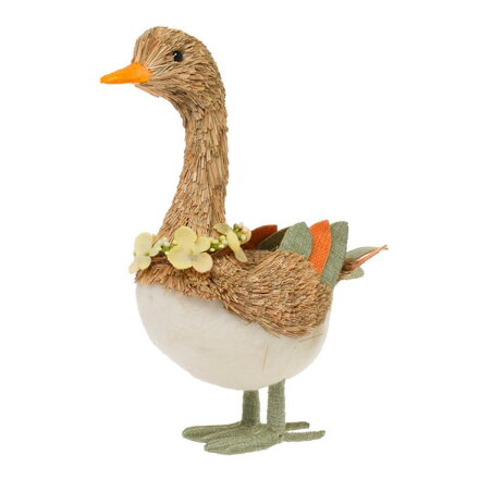 Postavička hus stojaca s kvetmi 31 cm slama prírodná