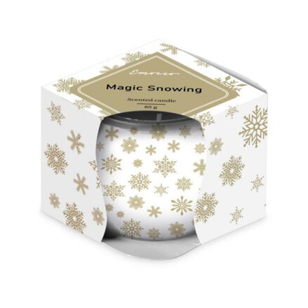 Sviečka Emocio sklo 70x62mm,Magic Snowing bielo-zlatá