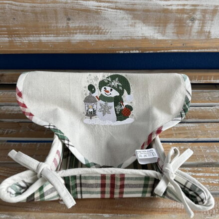 Košík na pečivo s prekrytím Vianoce SNEHULIAK červeno-zelený