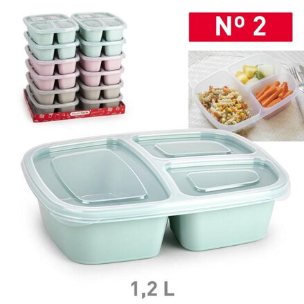 Dóza na obed 1,2l plastový 3 priehradky mix