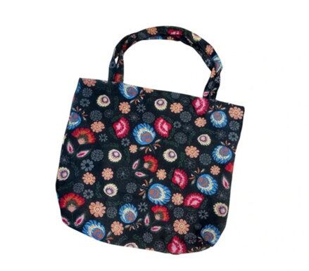 Taška nákupná gobelínová veľká 45x45cm, dizajn Folklór, tmavá