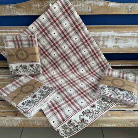 Utierka kuchynská 100%bavlna ROMANTICKÁ MAČKA 3ks, 50x70cm, 270 g/m2, s bordúrou