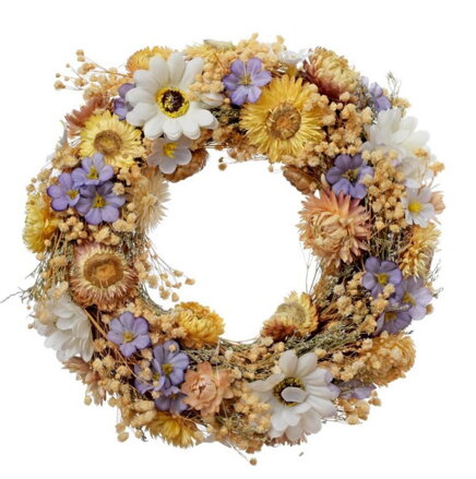 Veniec závesný 25 cm fialový/žltý kvet prírodný