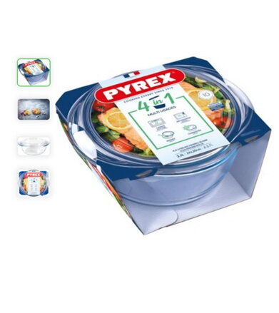 Misa zapekacia okrúhla s pokrievkou, 24x20x11cm, 1,6L+0,5L, sklo číre PYREX, spevnený obal