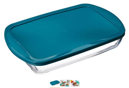 Misa/pekáč hranatý s plastovým vekom, 40x27x7cm, 4,9L, sklo číre PYREX