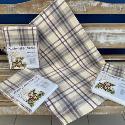 Utierka kuchynská 100%bavlna KÁRO 3ks, 50x70cm, 270 g/m2, béžová