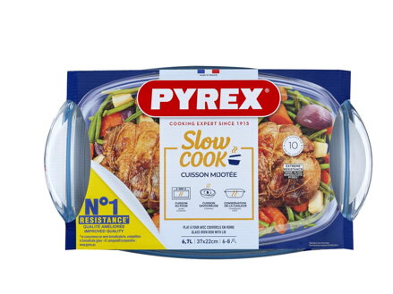Misa zapekacia hranatá s pokrievkou, 36x22x15cm, 4,4L+2,3L, sklo číre PYREX, spevnený obal