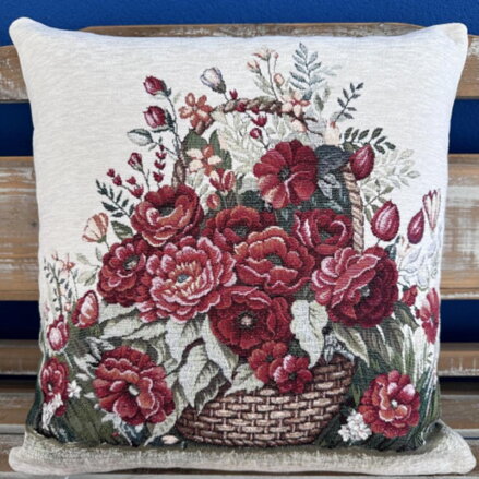 Obliečka na vankúš gobelínová celoročná KVETINOVÝ KOŠÍK, 42x42cm