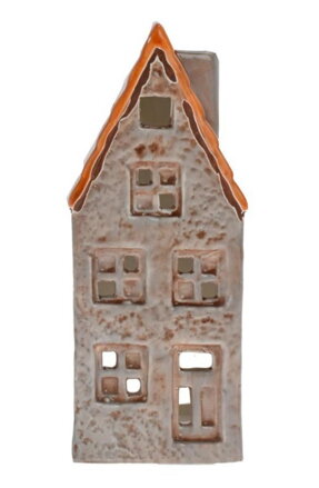 Dekorácia domček/svietnik 17 cm porcelán hnedý