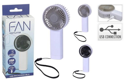 Ventilátor ručný nabíjateľný 14,2 cm USB 3 rýchlosti mix