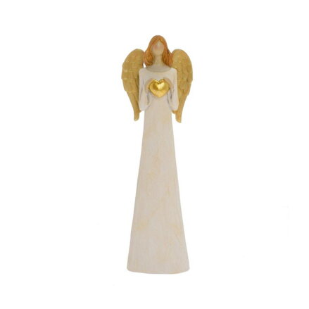 Postavička anjel so srdcom 25 cm poly krémová