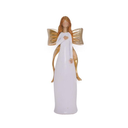 Postavička anjel s mašľou 19 cm biela
