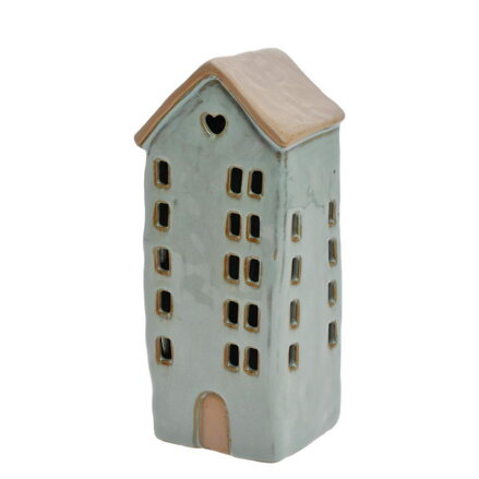 Dekorácia domček LED 8,3x7x19,5 cm  porcelán zelená