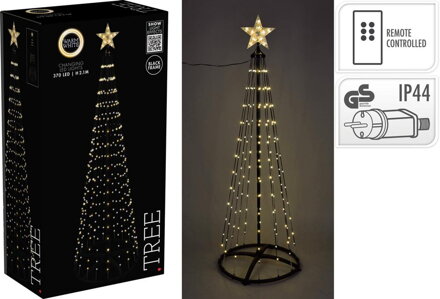 Dekorácia pyramída/strom 370 LED teplé biele 210 cm adaptér, ovládač, čierna