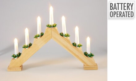 Svietnik vianočný 7 LED sviečok 41x5,2x27 cm s časovačom drevo krémový
