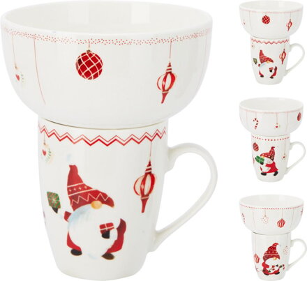 Hrnček a miska vianočný dizajn porcelán sada 2 ks mix