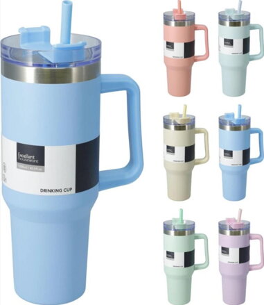 Termohrnček nerezový so slamkou 1200 ml mix farieb