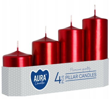 Sviečka adventná postupná 4ks metal bordová 7-13 cm