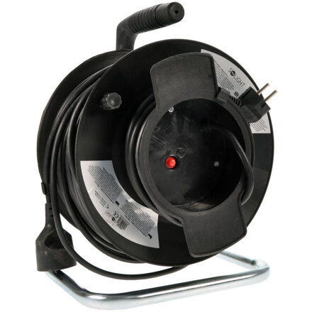 Solight predlžovací prívod na bubne, 1 zásuvka, 50m, čierny kábel, 3x 1,5mm2