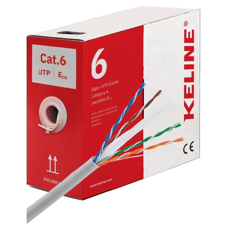 KELine Kábel UTP (U/UTP) 4x2x0,54, drôt, Category 6, 400 MHz, Euroclass Eca, 305m v krabici KELine Kábel UTP (U/UTP) 4x2x0,54, drôt, Category 6, 400 MHz, Euroclass Eca, 305m v krabici