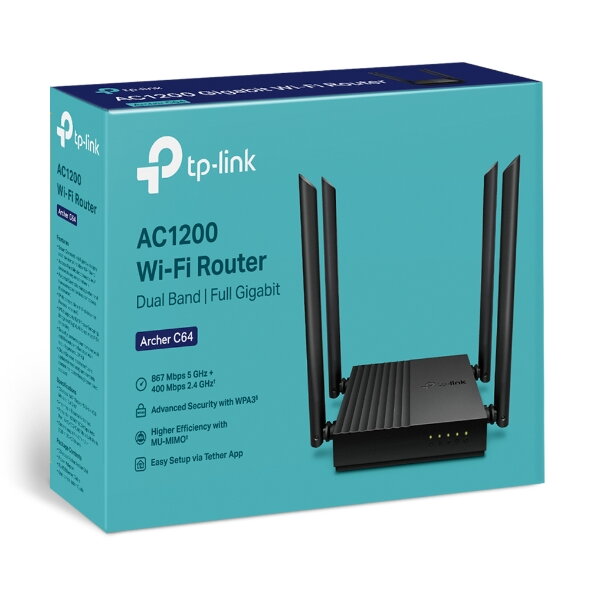 TP-Link Archer C64, AC1200 Dual-Band MU-MIMO WiFi Router TP-Link Archer C64, AC1200 Dual-Band MU-MIMO WiFi Router