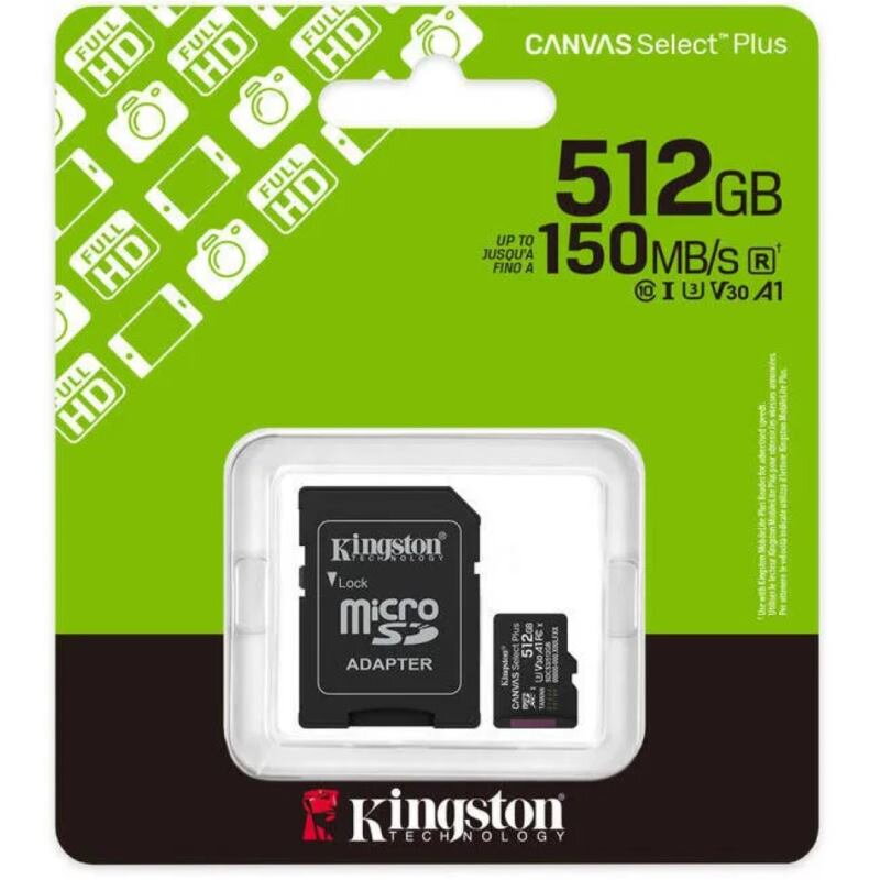 KINGSTON Micro SDXC CANVAS Select Plus 512GB+Adaptér KINGSTON Micro SDXC CANVAS Select Plus 512GB+Adaptér
