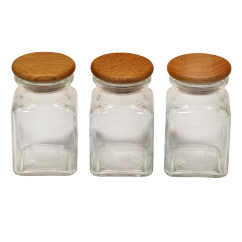 Korenička sklenená/drevený vrchnák 150 ml sada 3ks WW