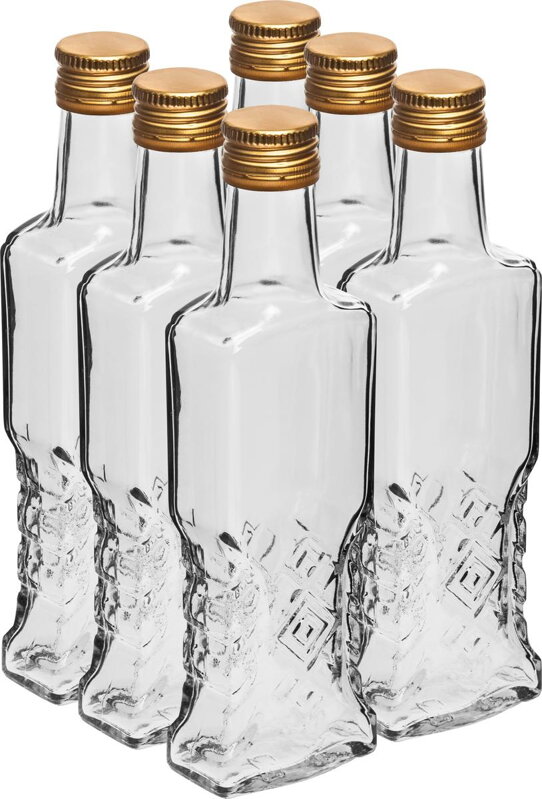 Fľaša sklo 200ml na alkohol,hranatá s uzáverom na závit 12 ks/bal