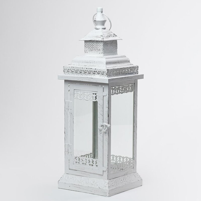 Lampáš 14x14x41 cm kov biely
