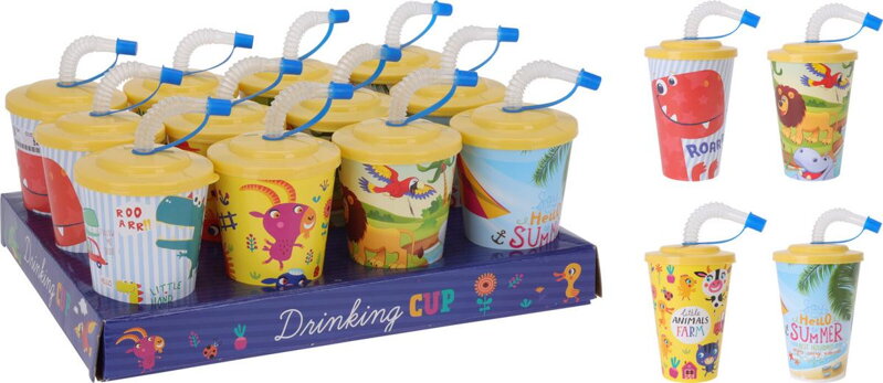 Pohár na vodu 400 ml so slamkou, detský, mix Pohár na vodu 400 ml so slamkou, detský, mix