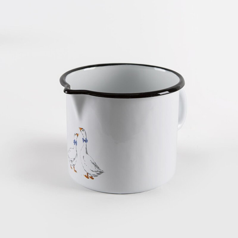 Hrnček 12cm/1L s výlevkou smalt, dekor Húsky Hrnček 12cm/1L s výlevkou smalt, dekor Húsky