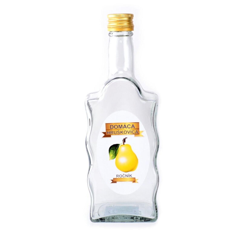 Fľaša na alkohol sklo 500ml HRUŠKOVICA hranatá, uzáver na závit Kláštorná KLC Fľaša na alkohol sklo 500ml HRUŠKOVICA hranatá, uzáver na závit Kláštorná KLC