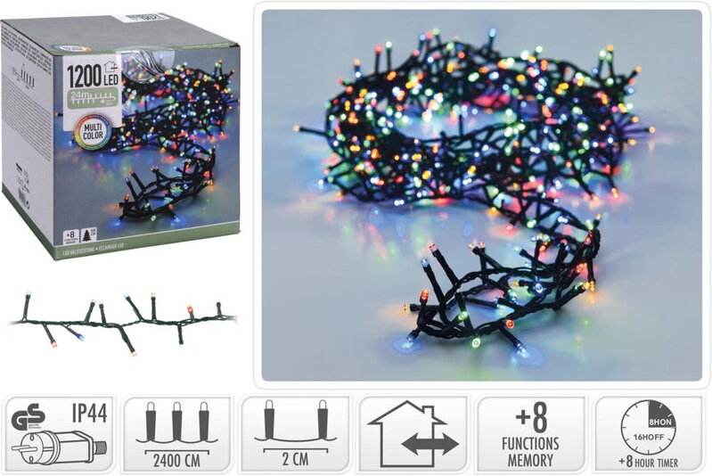 Svetlo vianočné 1200 LED farebné, 24 m, s časovačom, s funkciami, na 300 cm stromček, vonkajšie/vnútorné Svetlo vianočné 1200 LED farebné, 24 m, s časovačom, s funkciami, na 300 cm stromček, vonkajšie/vnútorné