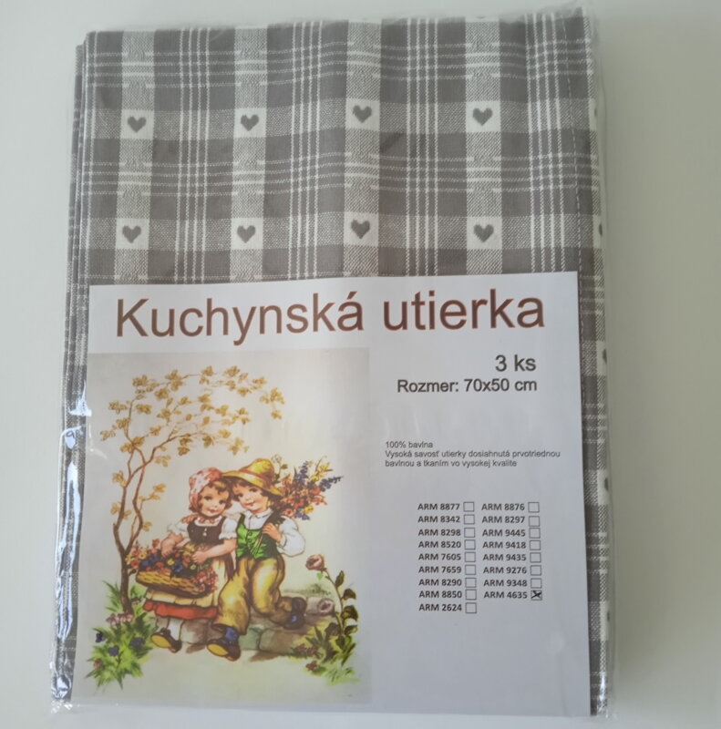 Utierka kuchynská bavlnená tkaná SRDCE šedá 3ks, 50x70cm, 270 g/m2