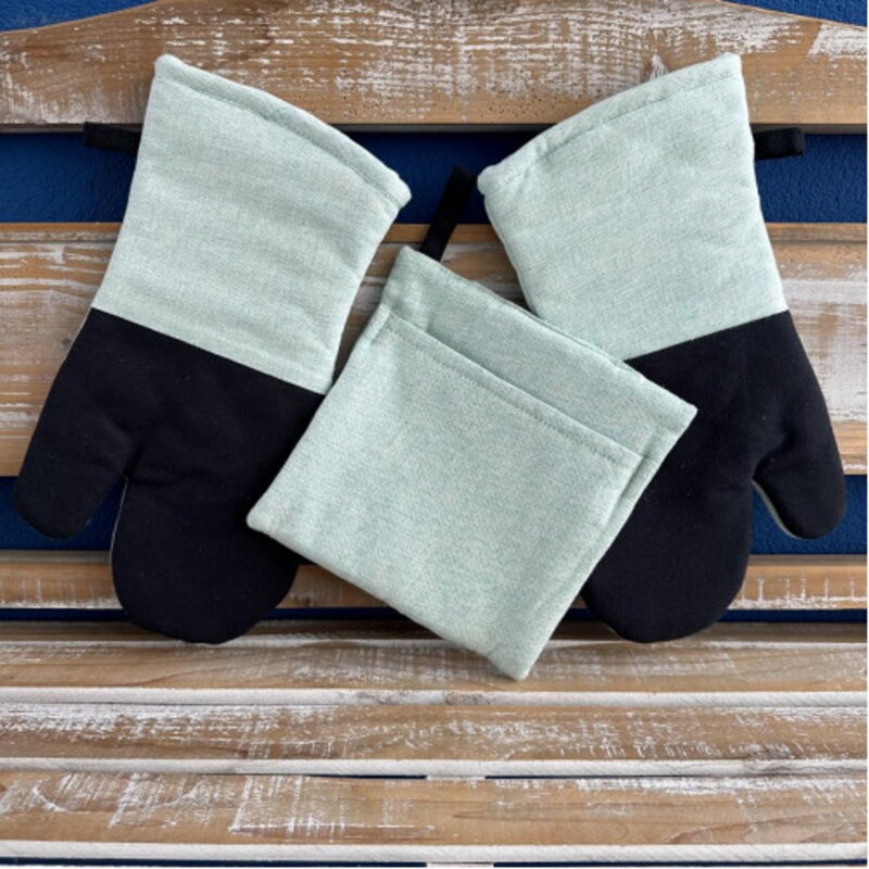 Chňapka 2ks a vrecko/podložka, zelená