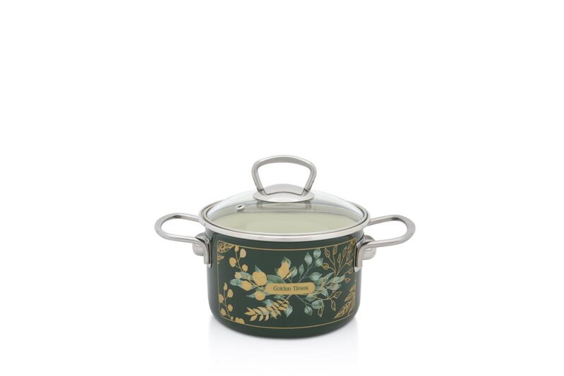 Hrniec smalt + pokr. 16cm/2L dekor Golden times