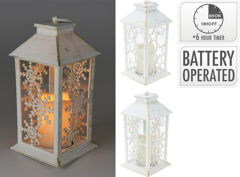 Lampáš svietnik s LED sviečkou 14x14x28 cm s časovačom plast biely mix