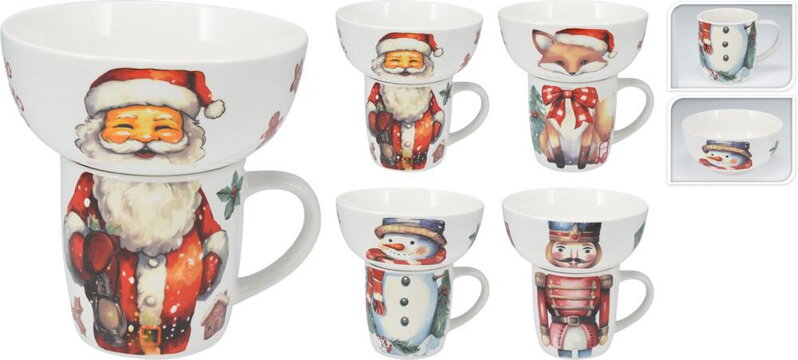 Hrnček a miska vianočný dizajn porcelán sada 2 ks mix Hrnček a miska vianočný dizajn porcelán sada 2 ks mix