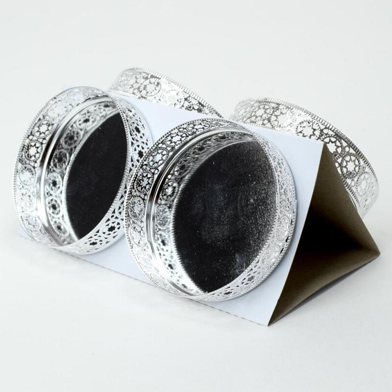 Podstavec na sviečku kruh ornament strieborný 4ks