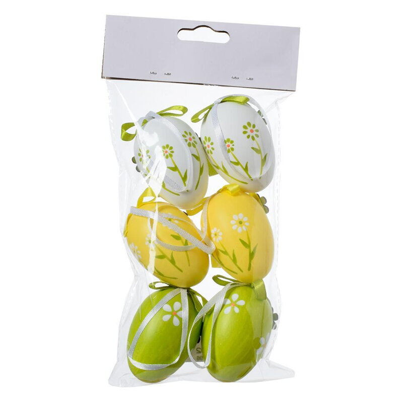 Ozdoba závesná vajíčko sada 6ks 6cm plast vzor kvet mix