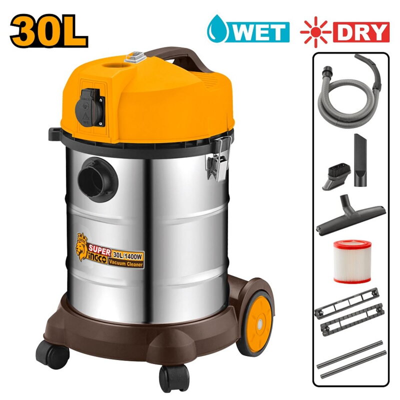 Vysávač viacúčelový VC14301 INGCO, 1400W, nerez, na mokrosuché vysávanie INDUSTRIAL