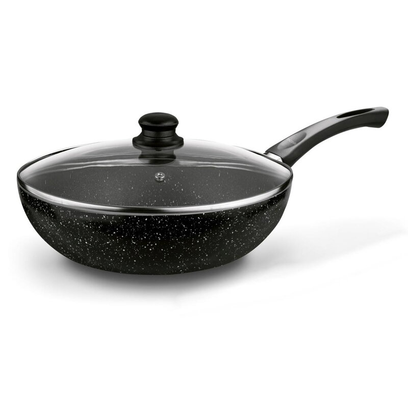 Panvica MARMARA 30 cm čierna WOK nepriľnavá + pokrievka a 5 odmeriek Panvica MARMARA 30 cm čierna WOK nepriľnavá + pokrievka a 5 odmeriek